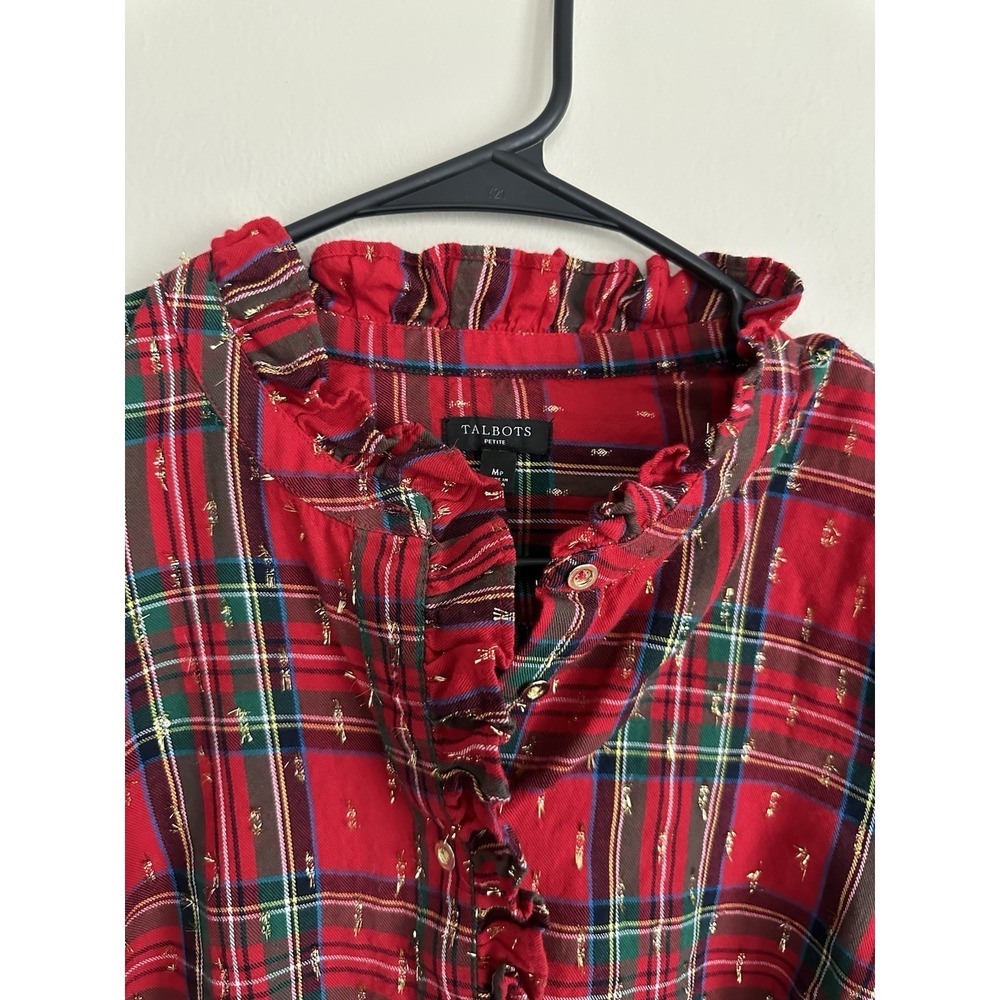 Talbots Solstice Metallic Button Down Medium Petite Stewart Tartan Scottish Twee - Picture 5 of 12
